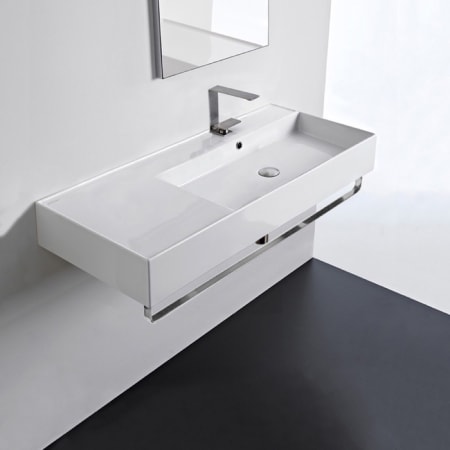Nameeks Scarabeo Teorema 2.0 40" Rectangular Ceramic Wall Mounted Bathroom Sink with One Faucet Hole - Includes Overflow White