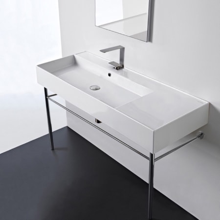 Nameeks Scarabeo Teorema 2.0 48" Rectangular Ceramic Console Bathroom Sink with One Faucet Hole - Includes Overflow White