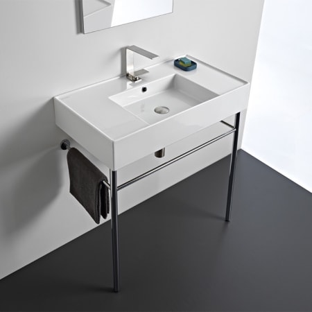 Nameeks Scarabeo Teorema 2.0 32" Rectangular Ceramic Console Bathroom Sink with One Faucet Hole - Includes Overflow White