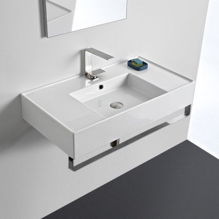 Nameeks Scarabeo Teorema 2.0 32" Rectangular Ceramic Wall Mounted Bathroom Sink with One Faucet Hole - Includes Overflow White