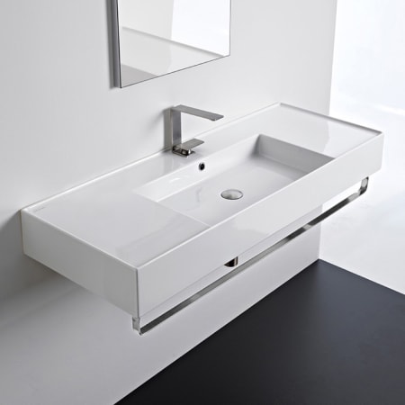 Nameeks Scarabeo Teorema 2.0 48" Rectangular Ceramic Wall Mounted Bathroom Sink with One Faucet Hole - Includes Overflow White
