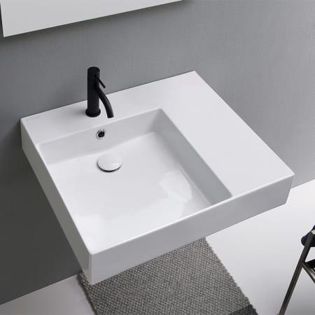 Nameeks Teorema 2.0 Plus 23-5/8" Rectangular Ceramic Wall Mount / Drop In Bathroom Sink with Overflow, Left Offset Basin and Single Faucet Hole White