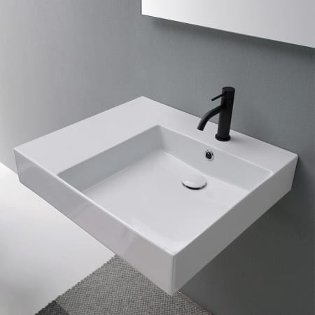 Nameeks Teorema 2.0 Plus 23-5/8" Rectangular Ceramic Wall Mount / Drop In Bathroom Sink with Overflow, Right Offset Basin and Single Faucet Hole White