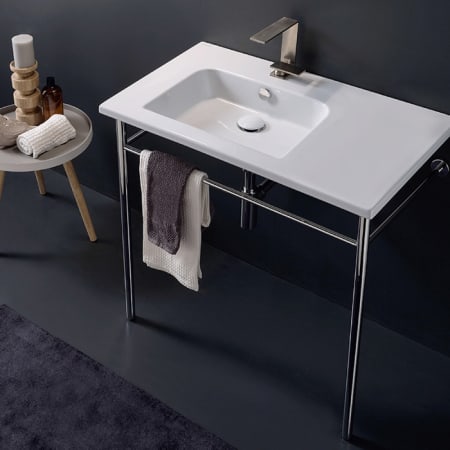 Nameeks Scarabeo Etra 33" Rectangular Ceramic Console Bathroom Sink with One Faucet Hole - Includes Overflow White
