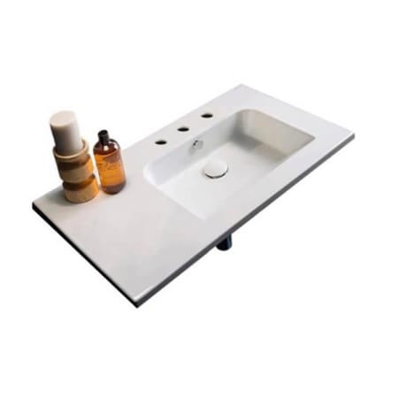 Nameeks Etra 32-1/2" Rectangular Ceramic Wall Mount / Drop In Bathroom Sink with Overflow and 3 Faucet Holes at 8" Centers White