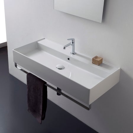 Nameeks Scarabeo 39-2/5" Ceramic Wall Mount Bathroom Sink with One Faucet Hole - Includes Overflow White