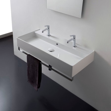 Nameeks Scarabeo 39-2/5" Ceramic Wall Mount Bathroom Sink with Two Faucet Holes - Includes Overflow White
