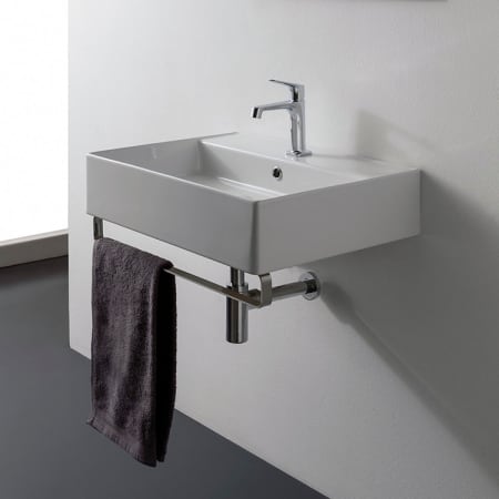 Nameeks Scarabeo 23-3/5" Ceramic Wall Mount Bathroom Sink with One Faucet Hole - Includes Overflow White