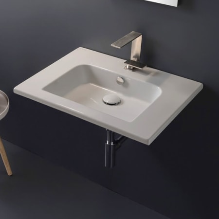 Nameeks Etra Sleek Rectangular Ceramic Wall Mounted Sink - One Hole White