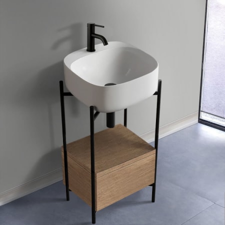 Nameeks Diva Console Sink Vanity With Ceramic Sink and Oak Drawer Natural Brown
