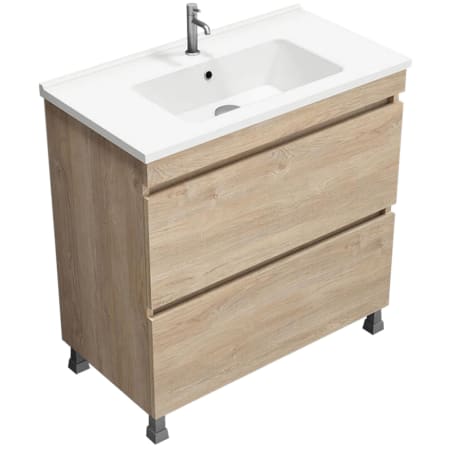 Nameeks Sky 36" Free Standing Single Basin Vanity Set with Cabinet and Ceramic Vanity Top Brown Oak