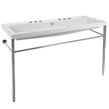 Nameeks Tecla 47-1/4" Ceramic Double Basin Bathroom Sink For Console Installation with Holes Drilled for Two Faucets - Includes Overflow White