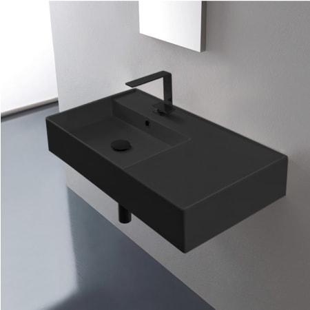 Nameeks Teorema 2 49" Ceramic Sink with Counter Space and One Faucet Hole Matte Black