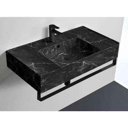 Nameeks Teorema 2 Ceramic Wall Mounted Sink with Towel Bar Black Marble Design