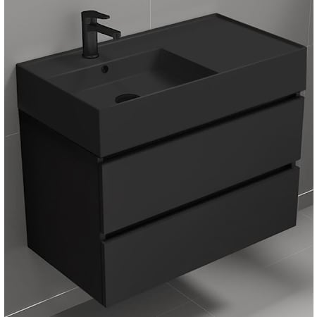 Nameeks 32" Wall Mounted Bathroom Vanity with Black Sink Matte Black