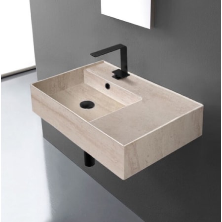 Nameeks Scarabeo Teorema 2.0 24" Ceramic Bathroom Sink for Wall Mounted or Vessel Installation - Includes Overflow Beige Travertine / One Hole