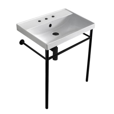 Nameeks Scarabeo 24-1/5" Ceramic Bathroom Sink For Console Installation with Three Faucet Holes - Includes Overflow Matte Black