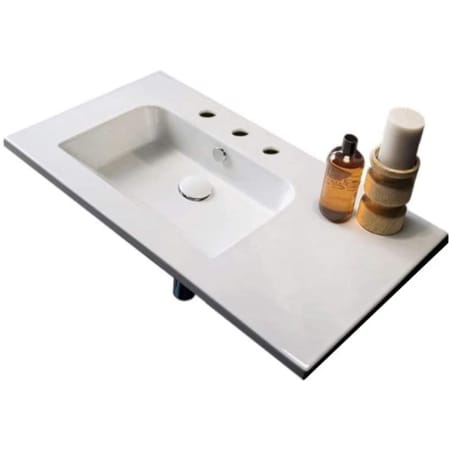 Nameeks Scarabeo Etra 33" Rectangular Ceramic Wall Mounted Bathroom Sink with Three Faucet Holes - Includes Overflow White
