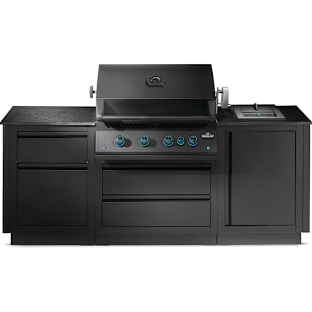Napoleon Oasis 66,000 BTU 112 Inch Wide Natural Gas Built-In Grill with Knob Controls and Rear Infrared Burner Matte Black