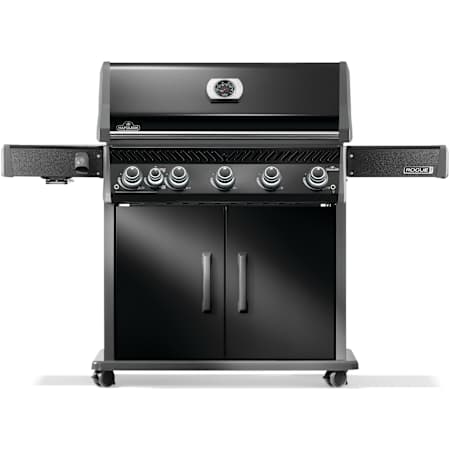 Napoleon Rogue PRO 74,000 BTU 66 Inch Wide Natural Gas Free Standing Grill with Infrared Side Burner and Wave Shaped Grates Black
