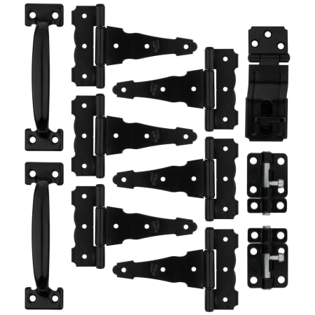 National Hardware Shed Door Mounting Kit with (6) T-Hinges, (2) Barrel Bolts, (2) Pulls, and Swivel Safety Hasp Black