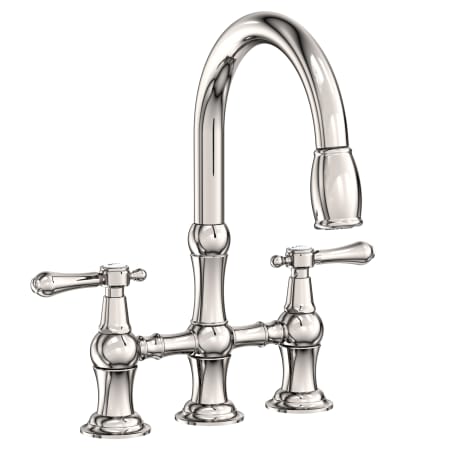 Newport Brass Chesterfield 1.8 GPM Widespread Bridge Pull Down Kitchen Faucet Polished Nickel