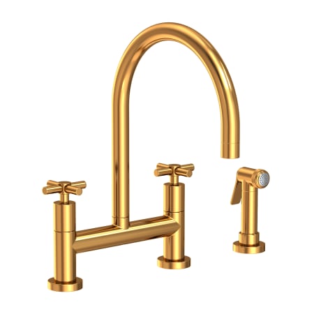 Newport Brass East Linear 1.8 GPM Widespread Bridge Kitchen Faucet with Cross Handles - Includes Side Spray Aged Brass