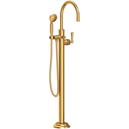 Newport Brass Aylesbury Floor Mounted Tub Filler with Hand Shower and Integrated Diverter - Less Rough-In Aged Brass