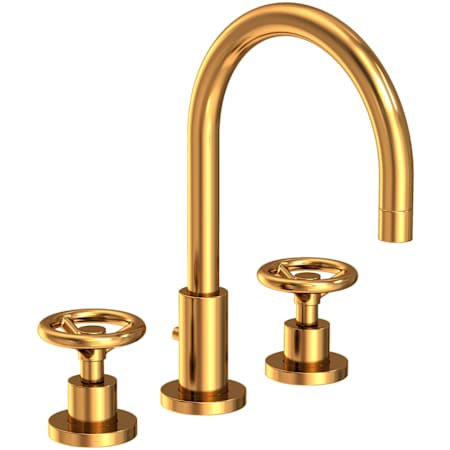 Newport Brass Slater 1.2 GPM Widespread Bathroom Faucet with Pop-Up Drain Assembly and Wheel Handles Aged Brass
