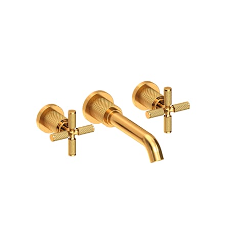Newport Brass Kimbell 1.2 GPM Wall Mounted Widespread Bathroom Faucet with Cross Handles and Drain Assembly - Less Rough In Aged Brass