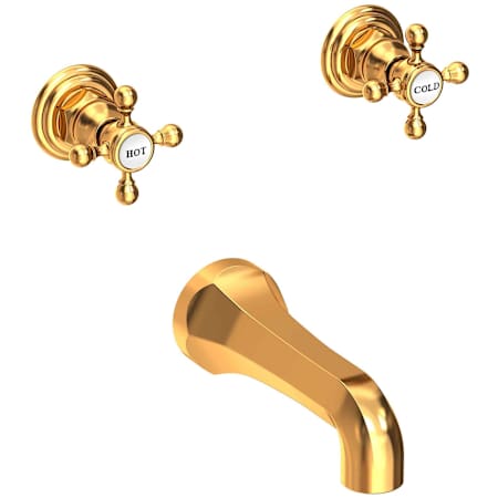 Newport Brass Astor Double Handle Wall Mounted Bathtub Faucet with Metal Cross Handles Aged Brass