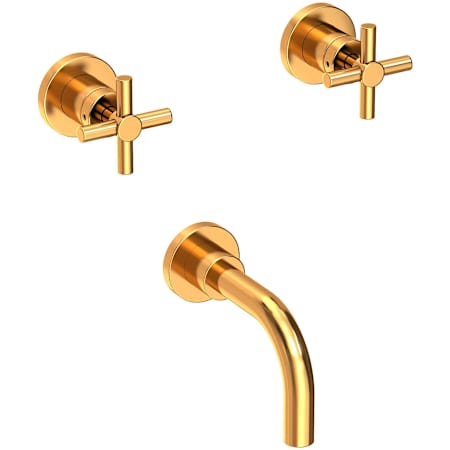 Newport Brass East Linear Wall Mounted Tub Filler with Metal Cross Handles Aged Brass