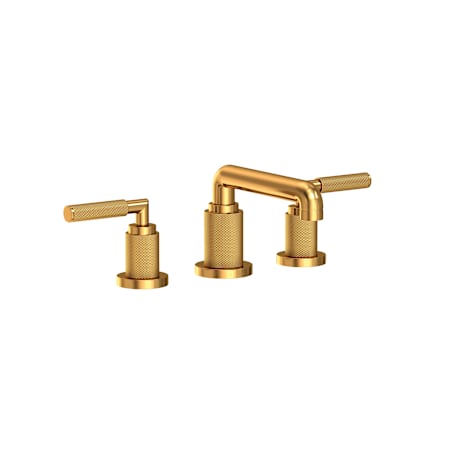 Newport Brass Kimbell 1.2 GPM Widespread Bathroom Faucet with Lever Handles and Push Pop-Up Drain Assembly Aged Brass