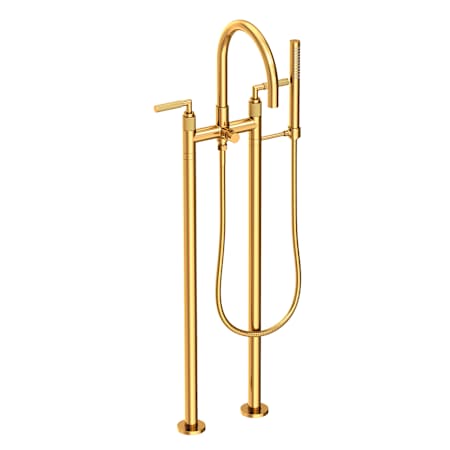 Newport Brass Kimbell Floor Mounted Tub Filler with Lever Handles Integrated Diverter and Hand Shower - Less Rough In Aged Brass