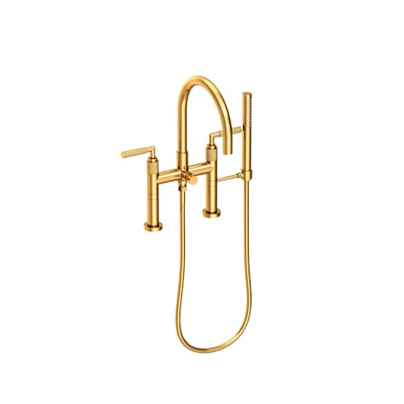 Newport Brass Kimbell Deck Mounted Tub Filler with Lever Handles Integrated Diverter and Hand Shower - Less Rough In Aged Brass
