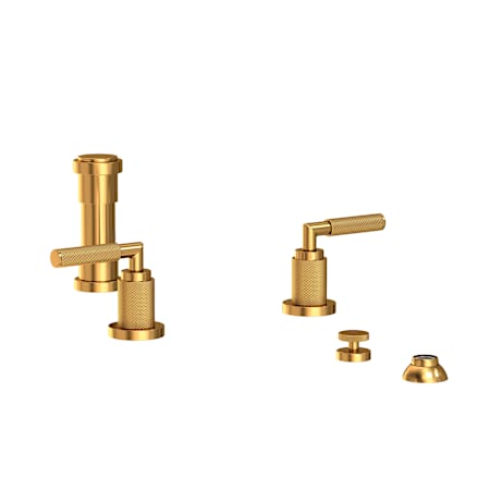 Newport Brass Kimbell Widespread Bidet Faucet with Lever Handles and Drain Assembly Aged Brass