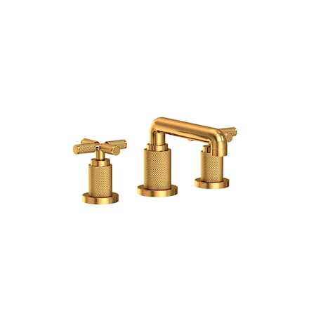 Newport Brass Kimbell 1.2 GPM Widespread Bathroom Faucet with Cross Handles and Push Pop Drain Assembly Aged Brass
