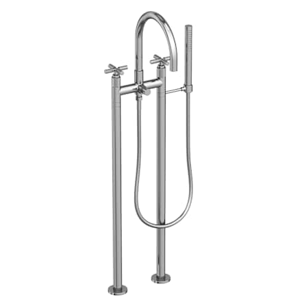 Newport Brass Kimbell Floor Mounted Tub Filler with Cross Handles Integrated Diverter and Hand Shower - Less Rough In Polished Chrome