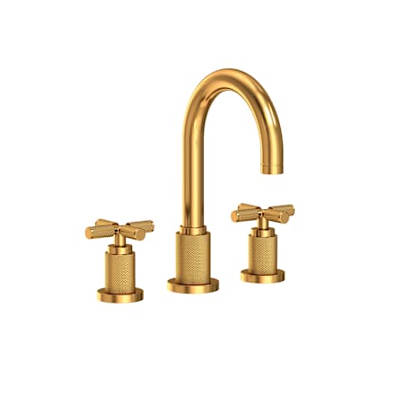 Newport Brass Kimbell 1.2 GPM Widespread Bathroom Faucet with Cross Handles and Push Pop-Up Drain Assembly Aged Brass