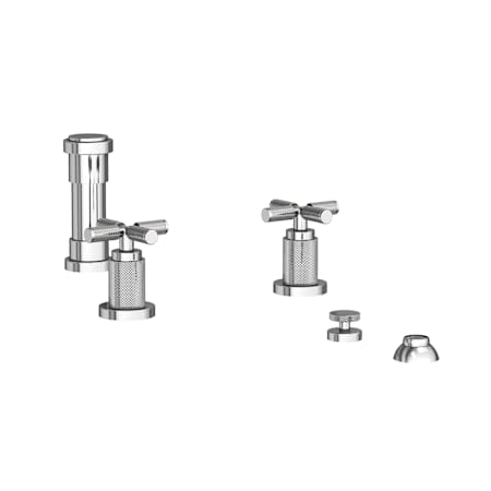 Newport Brass Kimbell Widespread Bidet Faucet with Cross Handles and Drain Assembly Polished Chrome