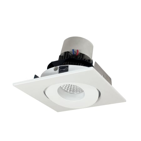 Nora Lighting Pearl 4" LED Square Recessed Trim - 3500K - 1000 Lumens - Round Aperture - Gimbal Matte Powder White