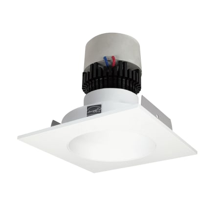 Nora Lighting Pearl 4" LED Square Recessed Trim - 3000K - 1000 Lumens - Round Aperture Matte Powder White / Matte Powder White