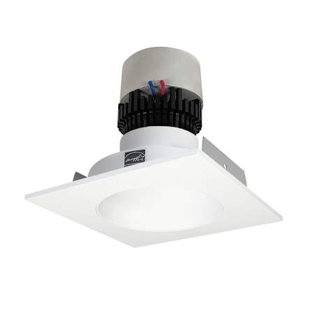 Nora Lighting Pearl 4" LED Square Recessed Trim - 3500K - 1000 Lumens - Round Aperture Matte Powder White / Matte Powder White