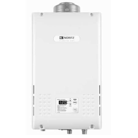 Noritz 9.8 GPM 199900 BTU 120 Volt Residential Liquid Propane Tankless Water Heater with Horizontal Vent Kit and Isolation Valve Beige