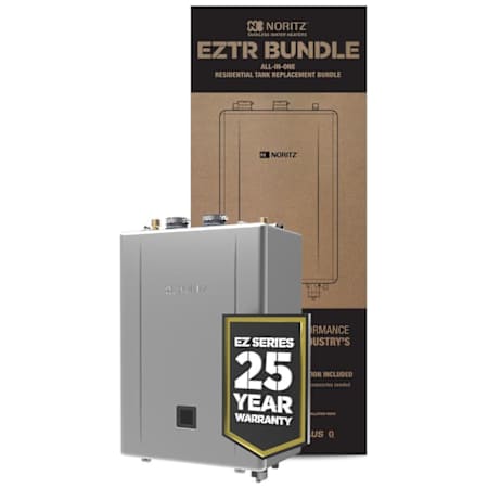 Noritz EZ Series Pro 9.8 GPM 180,000 BTU 120 Volt Residential Indoor / Outdoor Natural Gas Tankless Water Heater Package with Bluetooth Connectivity Silver