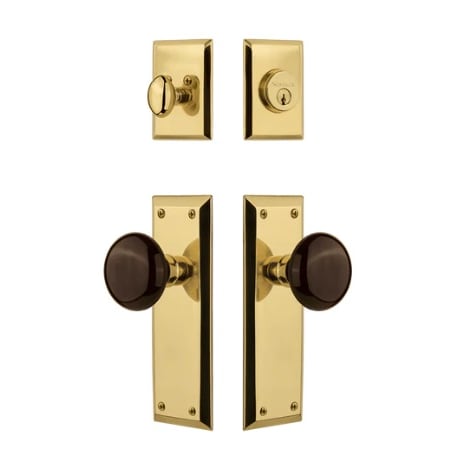 Nostalgic Warehouse New York Entry Set with Brown Porcelain Knob Unlacquered Brass