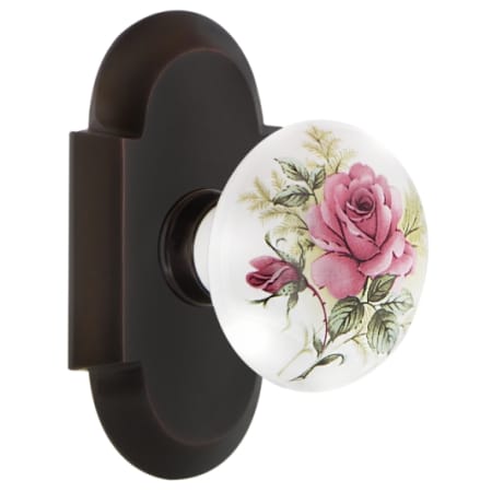 Nostalgic Warehouse Vintage Porcelain Painted Rose Passage Door Knob Set with Solid Brass Cottage Style Plate and 2-3/8" Backset Timeless Bronze
