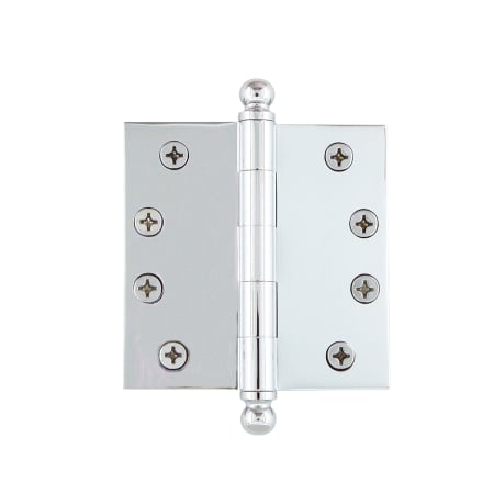 Nostalgic Warehouse Solid Brass 4" x 4" Heavy Duty Commercial Approved Arch Hole Pattern Square Corner Mortise Door Hinge with Ball Tip Bright Chrome