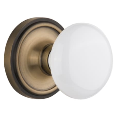 Nostalgic Warehouse Vintage White Porcelain Single Dummy Door Knob with Solid Brass Classic Rose Plate Antique Brass