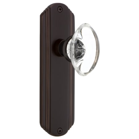 Nostalgic Warehouse Vintage Oval Egg Smooth Crystal Privacy Door Knob Set with Art Deco Plate and 2-3/8" Backset Timeless Bronze